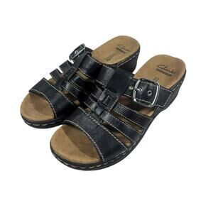 Clarks Lexi Alloy leather open toe slide sandals size 6M